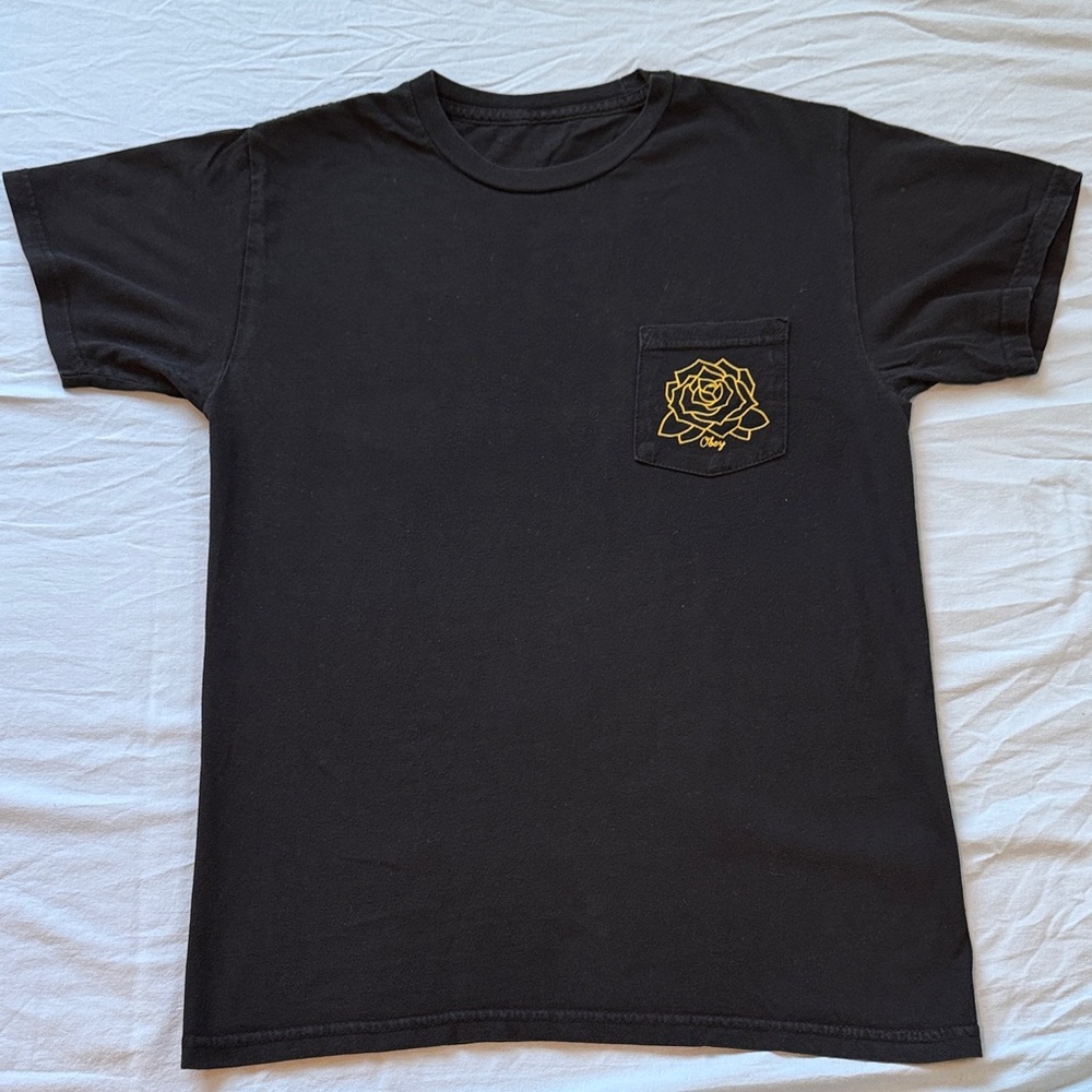 Obey Black Pocket-Tee (S) with Yellow Rose